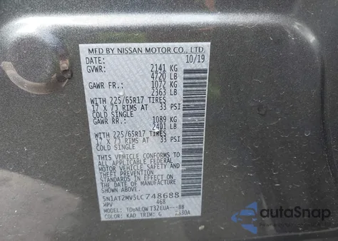 2020 Nissan Rogue Sv Intelligent Awd из США, поврежденный, VIN 5N1AT2MV5LC748688